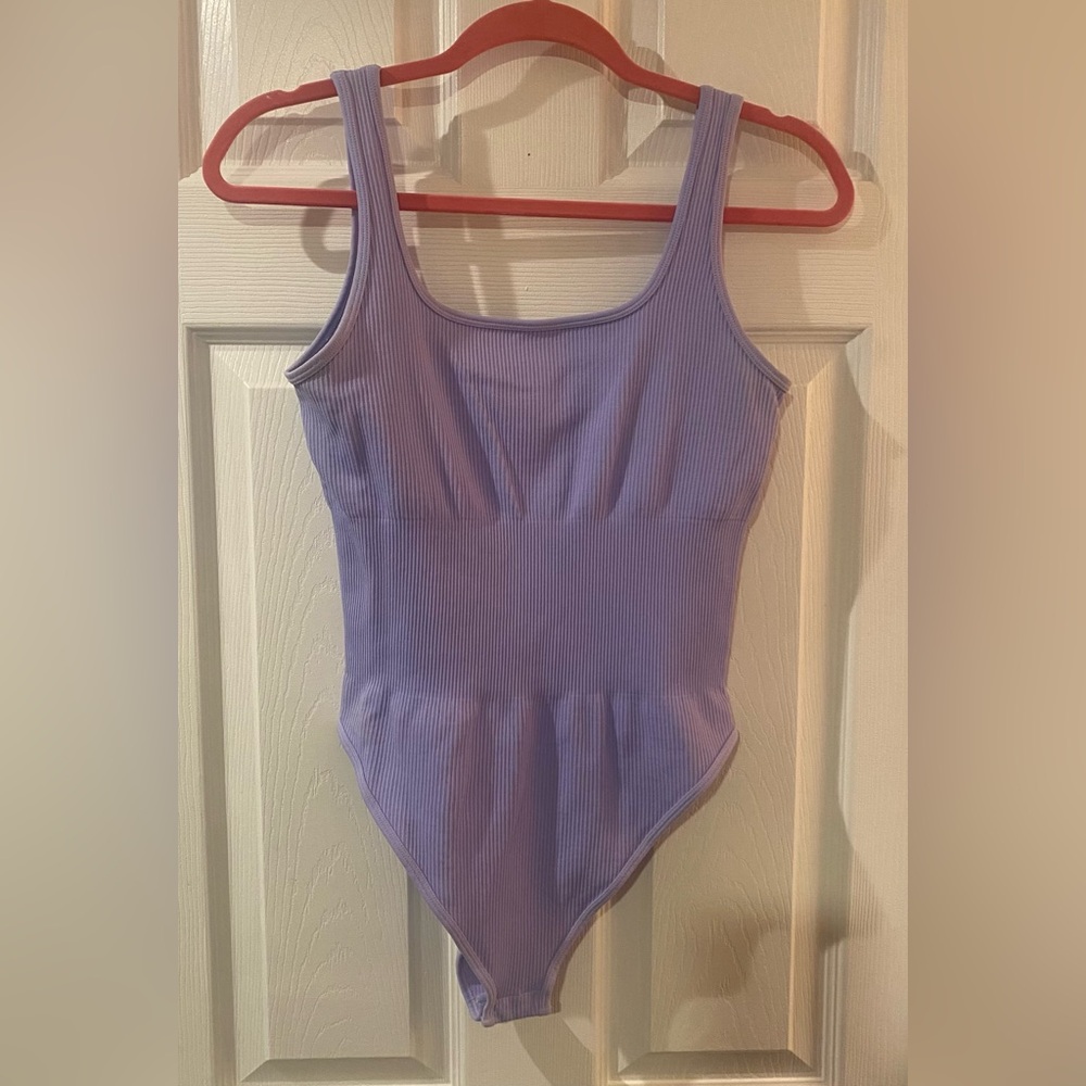 Lilac Ribbed Squareneck Bodysuit
